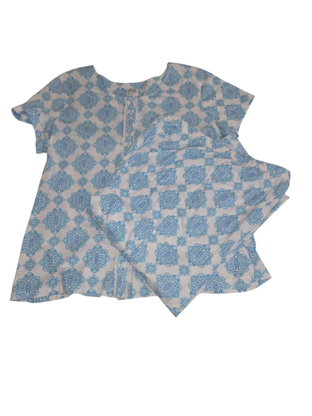 Aria Womens L Blue & White Short Sleeve Capri Pajama Set 4203